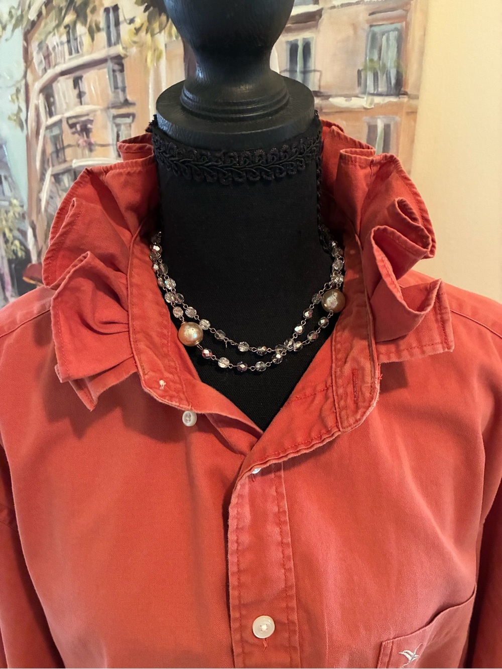 Eddie Bauer Rust Ruffle-Collar Button-Down Shirt - Picture 6 of 7